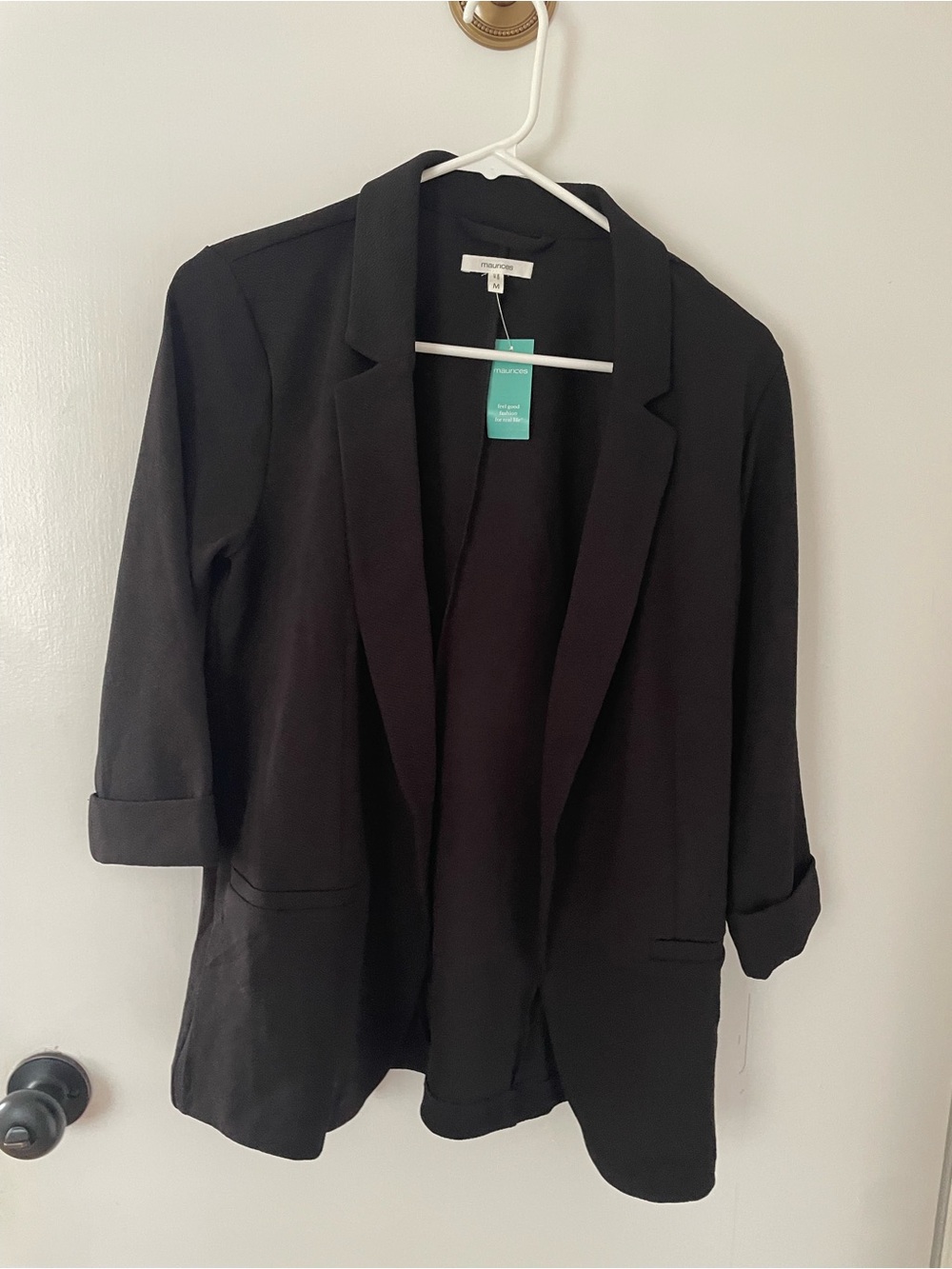 Women's Black Open-Front Blazer Jacket 3/4 Sleeves NWT - Picture 2 of 5